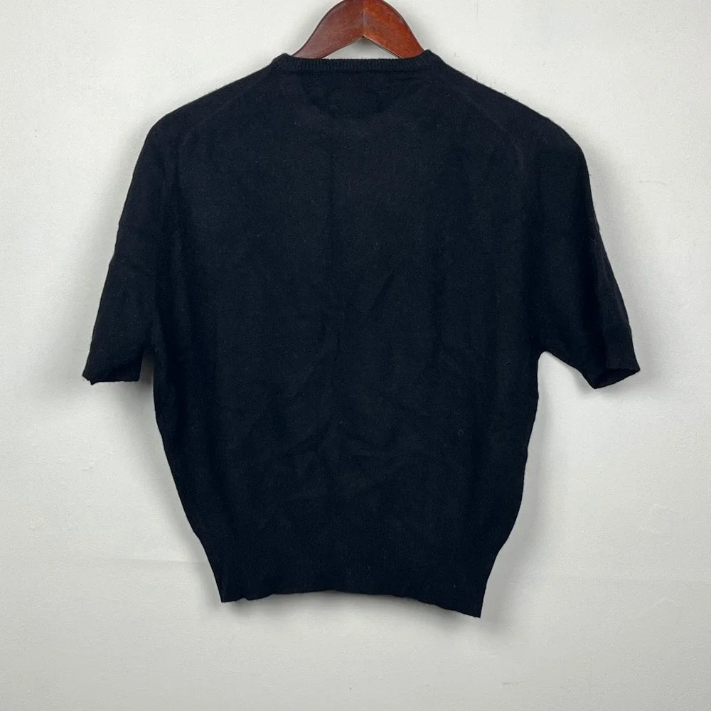 Marshall Field Cashmere Short Sleeve Sweater M Black Minimalist Quiet LuxuryFlaw